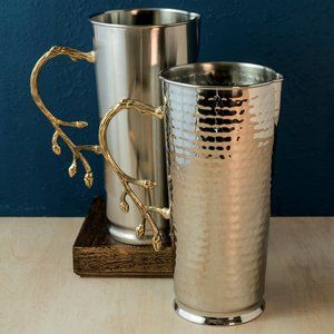 Silver brushed Serving Pitcher w/ gold leaf handle